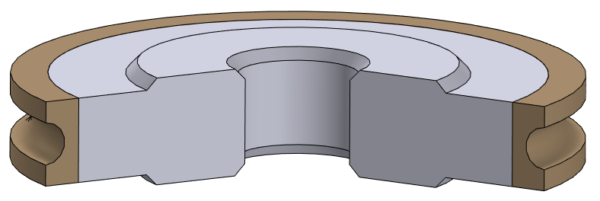 Круг алмазный шлифовальный 14FF1V с полукругло-вогнутым профилем с 1 канавкой на металлической связке
