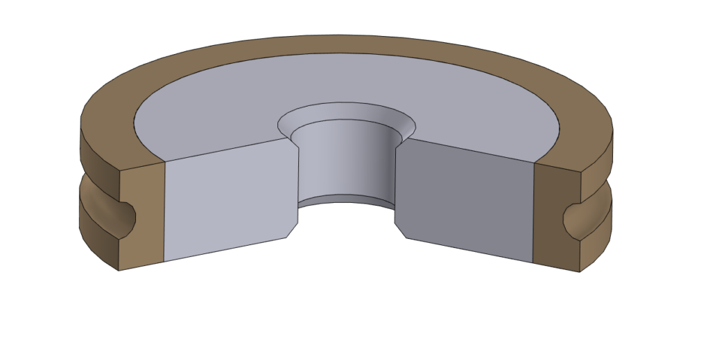 Круг алмазный шлифовальный 1FF1V с полукругло-вогнутым профилем с 1 канавкой на металлической связке